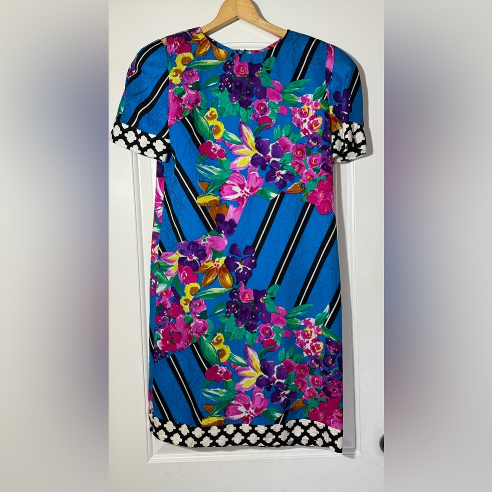 Vintage 80’s Richard Warren 100% Silk Fun Floral Print Dress with Shoulder Pads